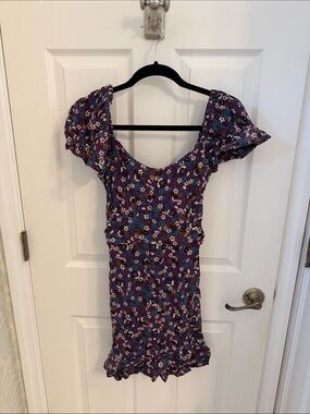Band of the Free Purple Floral Puff Sleeve Mini Dress